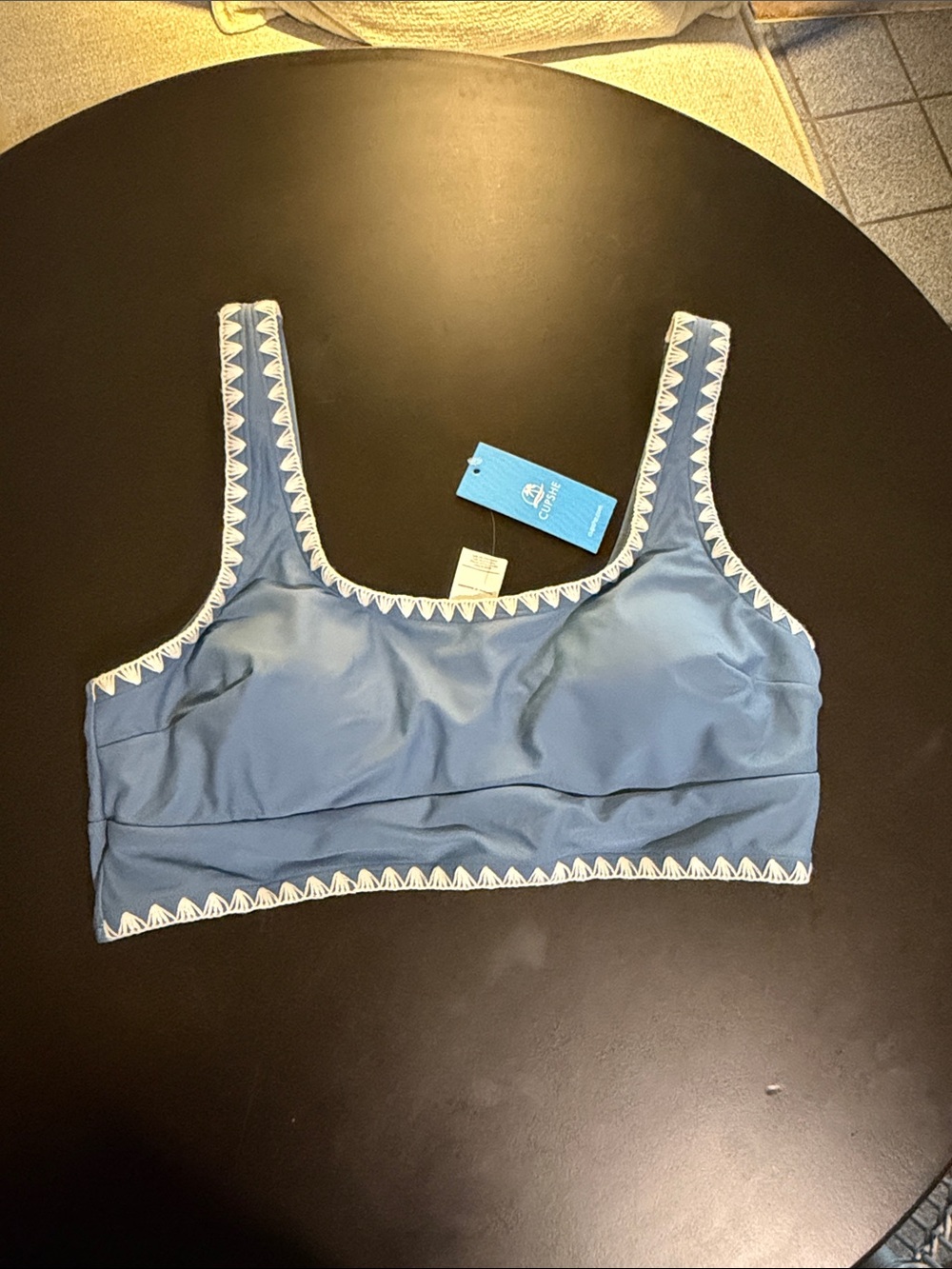 Cupshe‎ Blue Crop Bikini Top with White Trim. Sz L